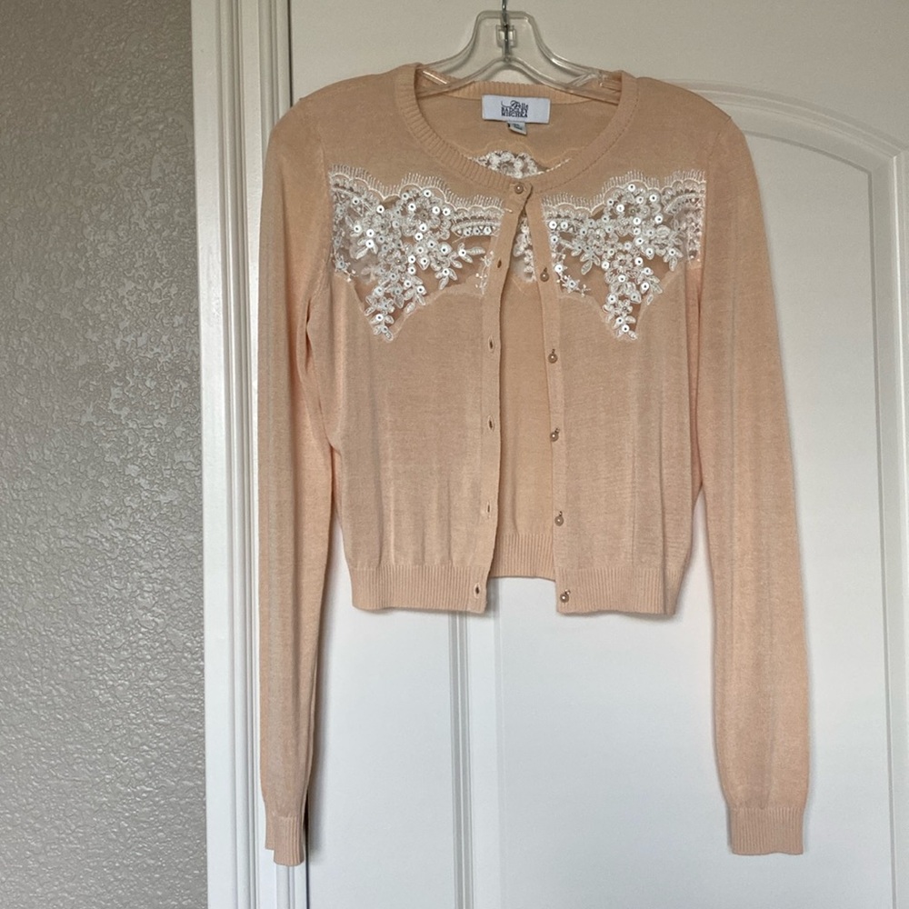 Designer Belle Badgley Mischka XS silk/cotton fine blend sweater. NEW